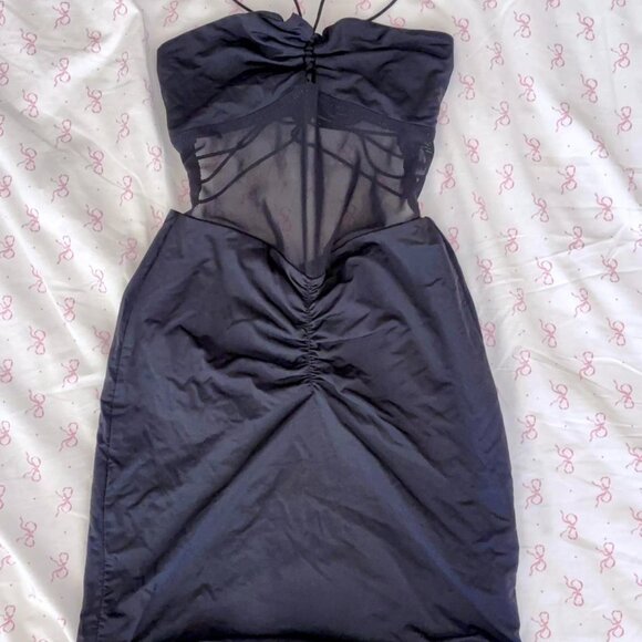Tiger Mist Black Mesh Ruched Bodycon Mini Dress - Size XXS - Picture 3 of 4